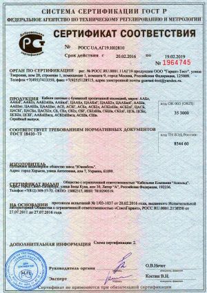 Сертификат соответствия ГОСТ Р на кабели силовые с бумажной пропитанной изоляцией Сертификат соответствия ГОСТ Р на кабели силовые с бумажной пропитанной изоляцией